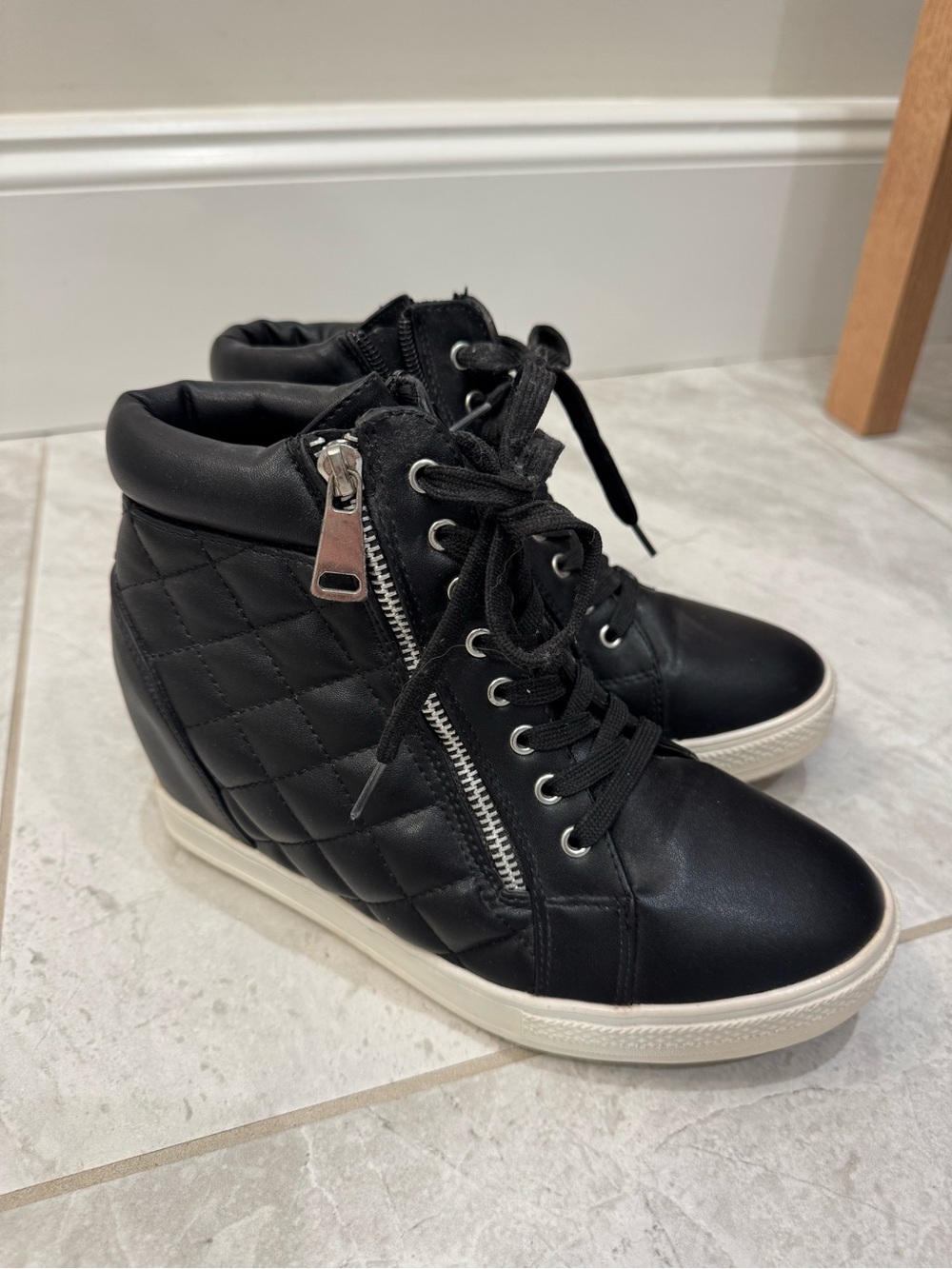 Black Quilted Wedge Sneaker- Women's
